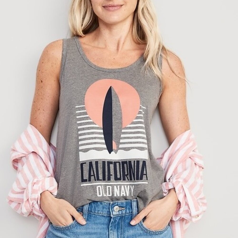 Old Navy California Surfboard Logo Graphic Tank Top Sleeveless Gray Size XL